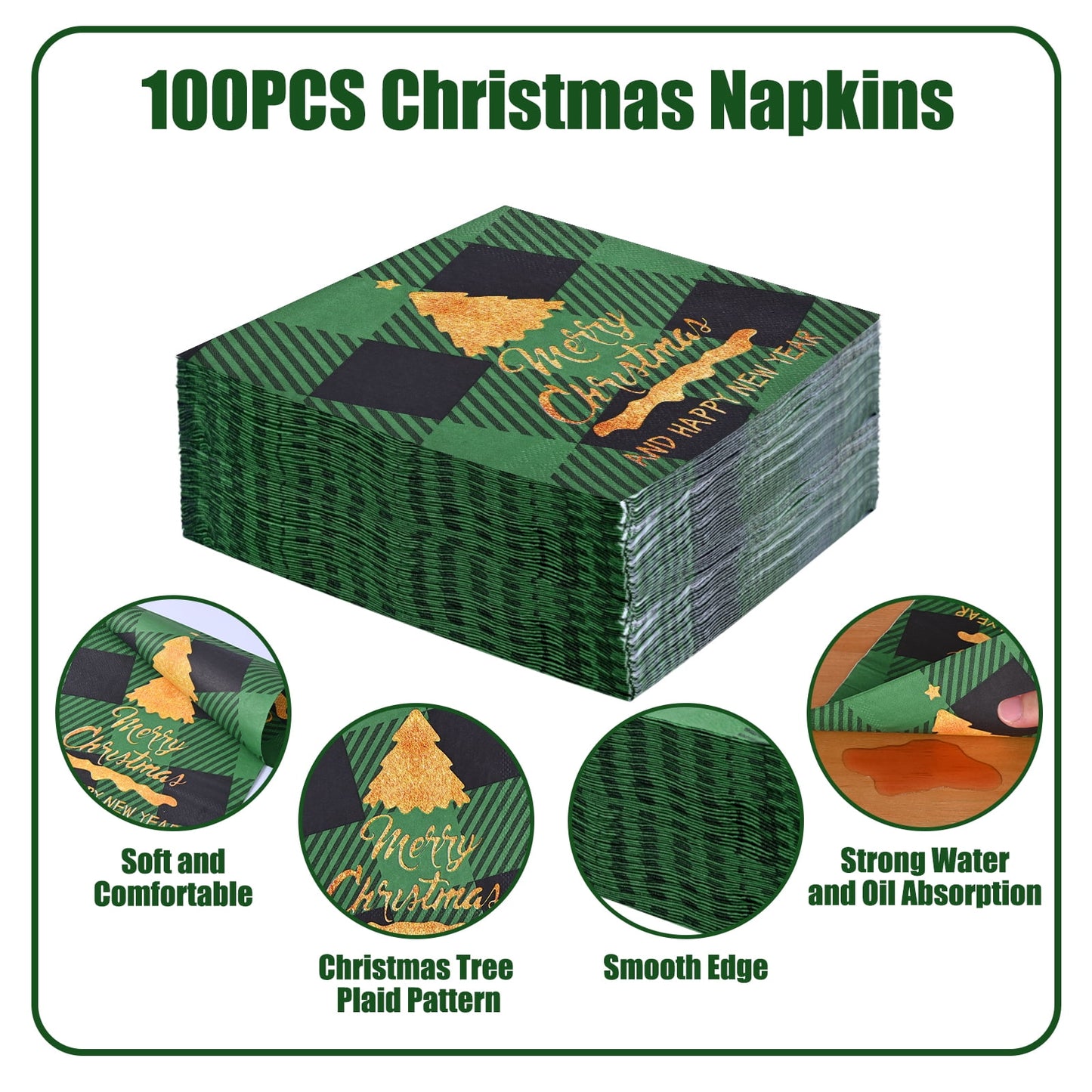 Waipfaru 200 Pcs Merry Christmas Dinnerware Set,Christmas Tree Paper Plates, Napkins & Party Supplies for 50 Guests