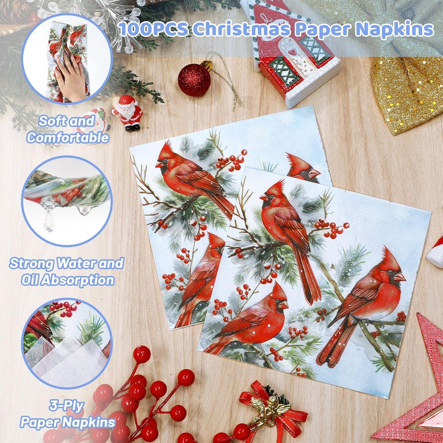 Waipfaru 200 PCS Christmas Paper Plates and Napkins Disposable, Christmas Poinsettia Printed Round Disposable Plates for Christmas Holiday Dinner Birthday Party Supplies