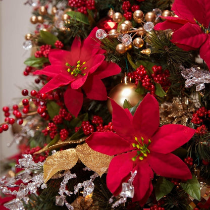 Waipfaru 8pcs Artificial Poinsettia Bushes,14 inch Faux Red Velvet Poinsettia Flowers for Indoor Outdoor Christmas Tree Home Porch Decorations