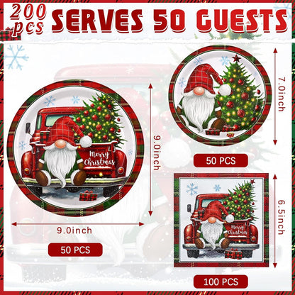 Waipfaru 200 PCS Christmas Paper Plates and Napkins Disposable, Christmas Poinsettia Printed Round Disposable Plates for Christmas Holiday Dinner Birthday Party Supplies