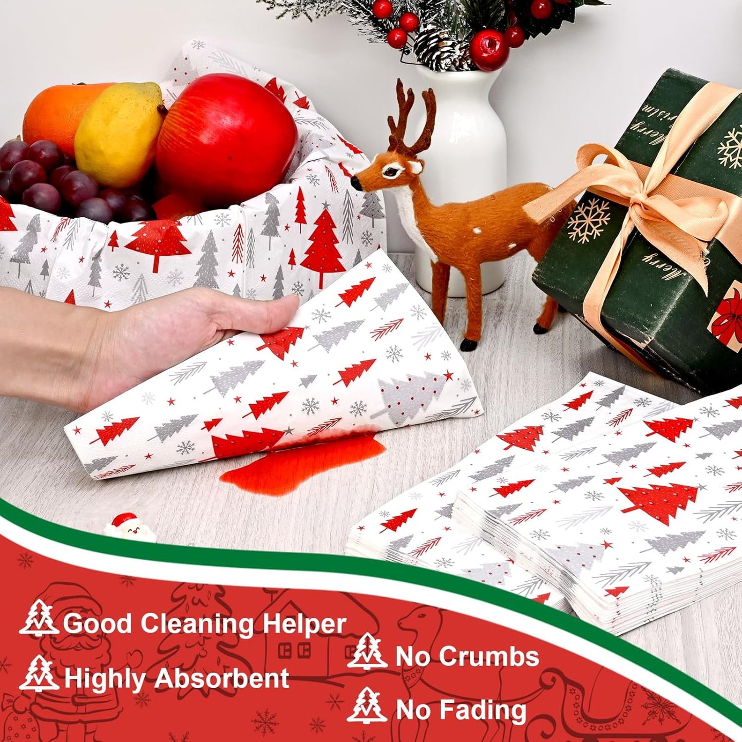 Waipfaru 100 PCS Christmas Paper Napkins 3-Ply Christmas Tree Disposable Napkins for Xmas Winter Holiday