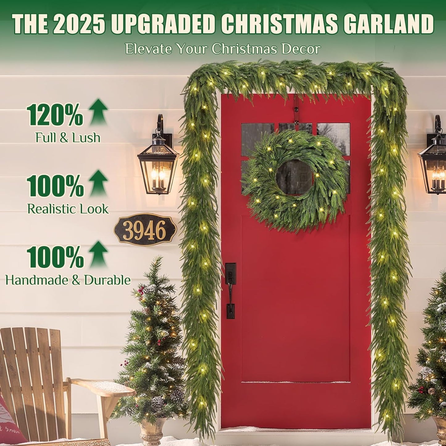 Waipfaru 6ft Norfolk Pine Christmas Garland,Real Touch Artificial Faux Greenery Garland for Holiday Indoor Outdoor Decor