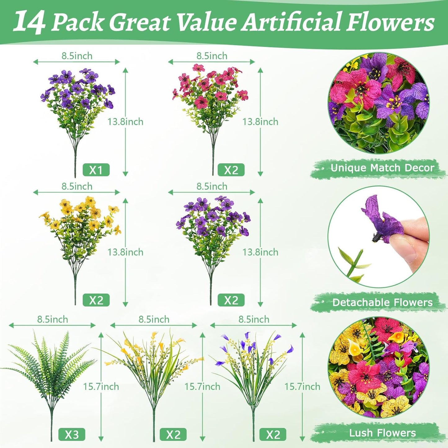 Lyacmy Artificial Flowers for Outdoors, UV Resistant Fake Outdoor Flowers Plants for Outside Home Garden Porch Patio Yard Decor