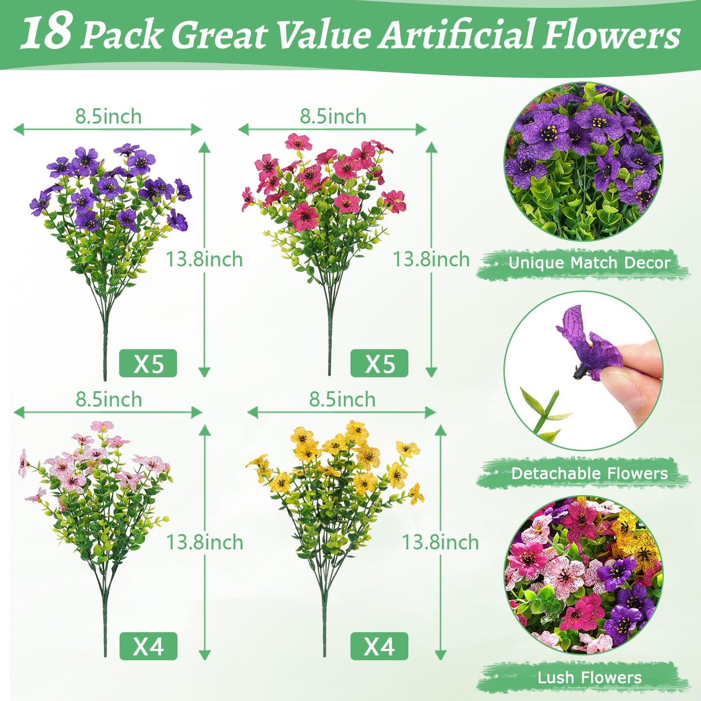 Lyacmy Artificial Flowers for Outdoors, UV Resistant Fake Outdoor Flowers Plants for Outside Home Garden Porch Patio Yard Decor