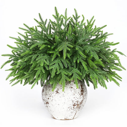 Yastouay 12 Pcs Christmas Norfolk Pine Branches, Artificial Norfolk Pine Branch Faux Cedar Pine Stem Fake Greenery Pine Picks for Vase DIY Garland Wreath Home Decoration