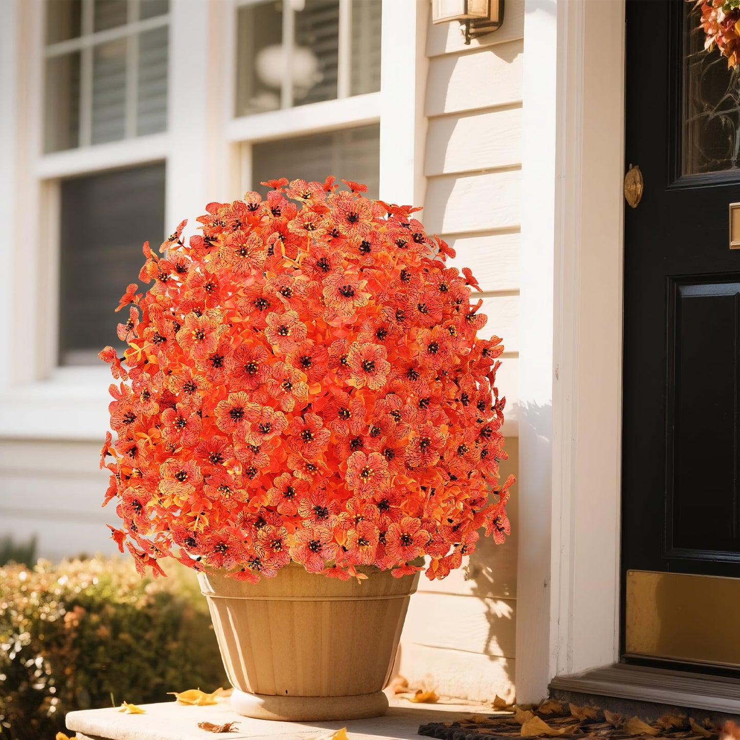 Waipfaru Outdoor Fall Artificial Flower Decorations, 22 inch Fake Daisies Shrub with Eucalyptus Leaves,UV Resistant Artificial Plant for Indoor Outdoor Front Porch Gardens