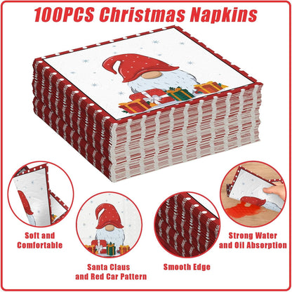 Waipfaru 200 PCS Christmas Paper Plates and Napkins Disposable, Christmas Poinsettia Printed Round Disposable Plates for Christmas Holiday Dinner Birthday Party Supplies