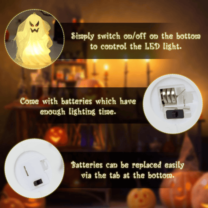 Waipfaru 2Pcs Ghost Halloween Decor,Gothic Ghost Light Up,Ghost Halloween Decor, Little White Ghost for Halloween Home Decorations Indoor