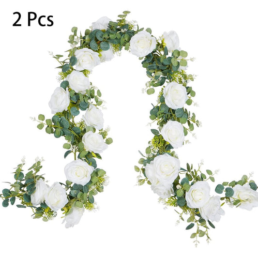 Lyacmy 2Pcs 13FT White Rose Garland Artificial Flowers Garland, Valentine Day Hanging Garlands Decorations, Rose Vines Greenery Garland for Wedding Party Supplies