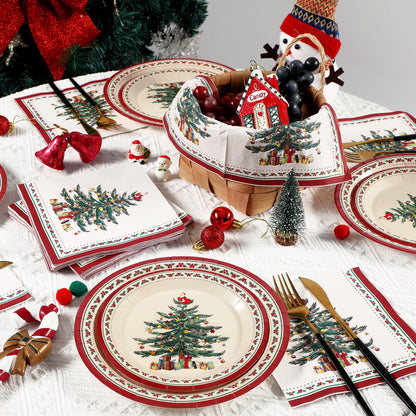 Waipfaru 200 Pcs Merry Christmas Dinnerware Set,Christmas Tree Paper Plates, Napkins & Party Supplies for 50 Guests