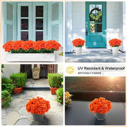 Waipfaru 4 Bundles Artificial Fall Flowers for Outdoors, UV Resistant Faux Outdoor Plastic Greenery Shrubs Plants,Lifelike Silk Flowers for Home Garden Decor