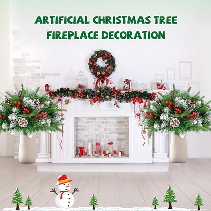 Waipfaru Set of 2 Lighted Artificial Christmas Urn Filler,21inch Pre-lit Xmas Pine Trees with Cones,Red Berries,Tripod Stake and 50 LED Lights,Outdoor Holiday Home Decor