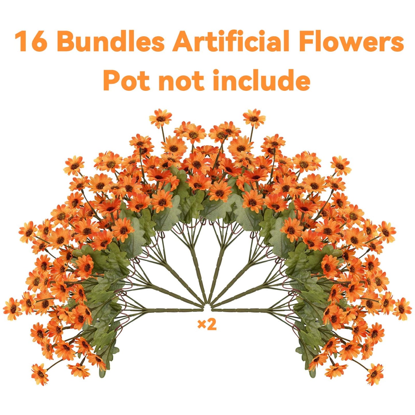 Lyacmy Fake Mums,6 Bouquets Artificial Fall Flowers,Orange Daisy Decoration for Home Decor Garden Porch Fall Decoration