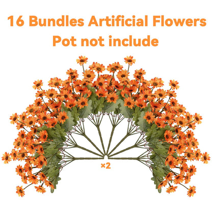 Lyacmy Fake Mums,6 Bouquets Artificial Fall Flowers,Orange Daisy Decoration for Home Decor Garden Porch Fall Decoration