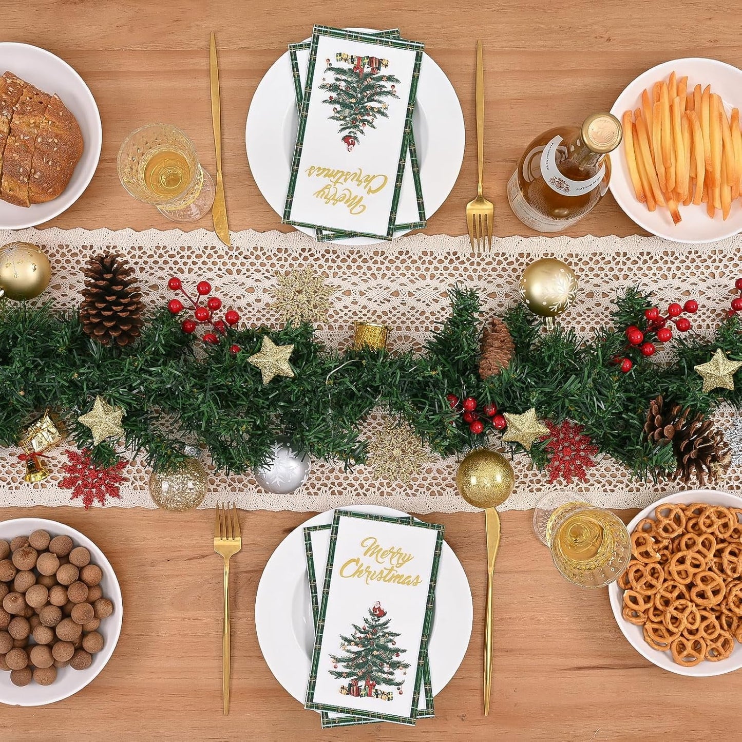 Waipfaru 100 PCS Christmas Tree Paper Napkins Buffalo Plaid Disposable Napkins Christmas Party Supplies Serve 50