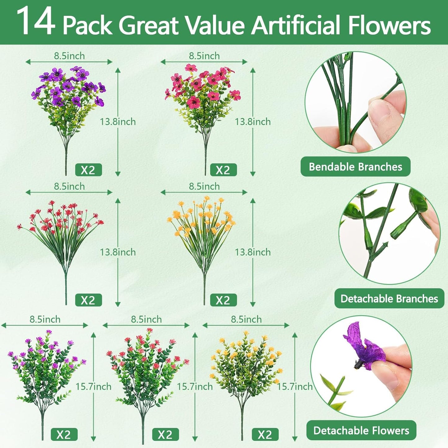 Lyacmy Artificial Flowers for Outdoors, UV Resistant Fake Outdoor Flowers Plants for Outside Home Garden Porch Patio Yard Decor