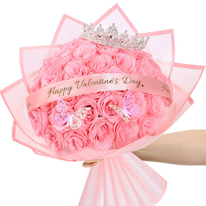 Yastouay Valentines Day Glitter Roses Bouquet,36pcs Pink Roses Artificial Flowers for Wedding Valentines Gifts for Her