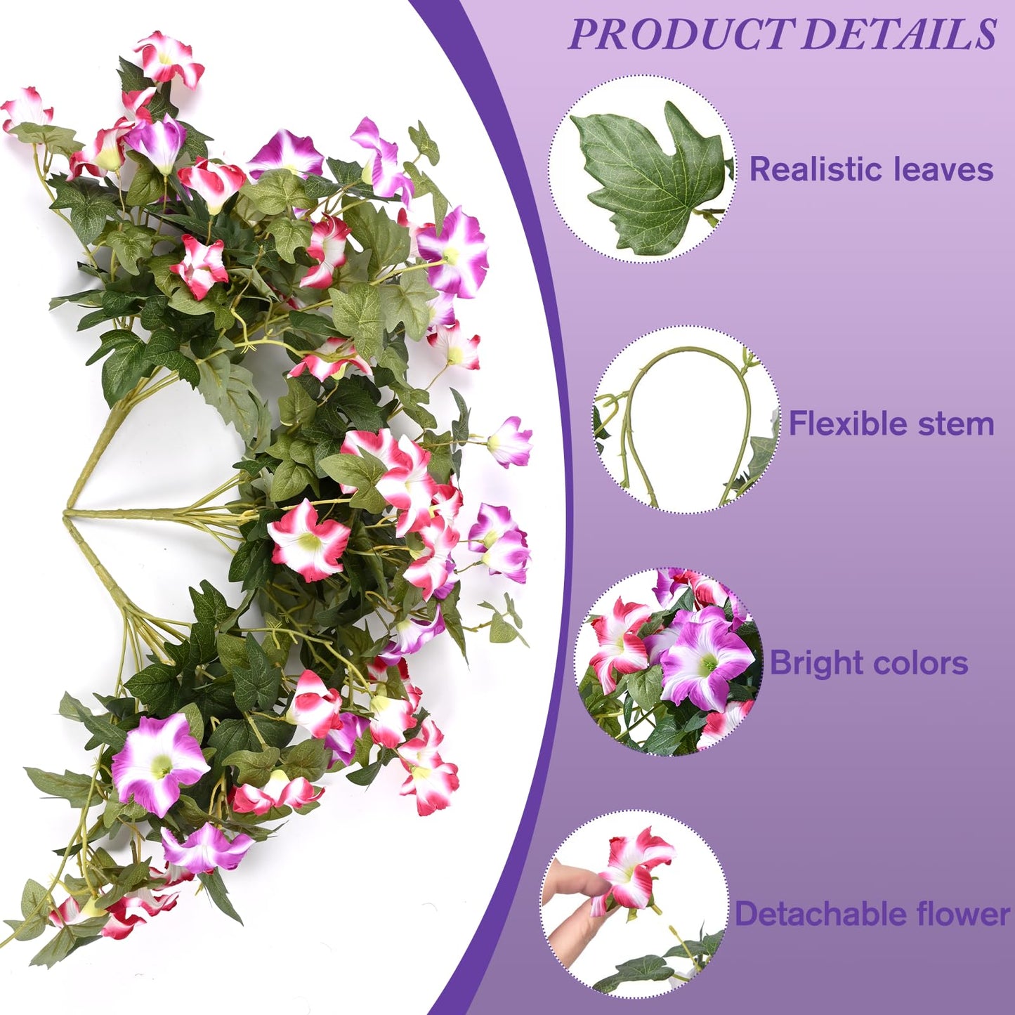 Yastouay 3Pcs Artificial Petunias Hanging Baskets,Purple White UV Resistant Artificial Hanging Flowers for Outdoors,Easter Basket for Home Garden Porch Decor
