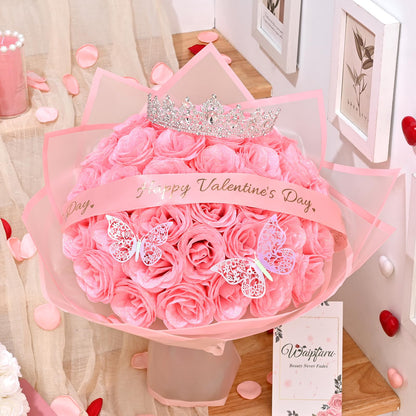 Yastouay Valentines Day Glitter Roses Bouquet,36pcs Pink Roses Artificial Flowers for Wedding Valentines Gifts for Her