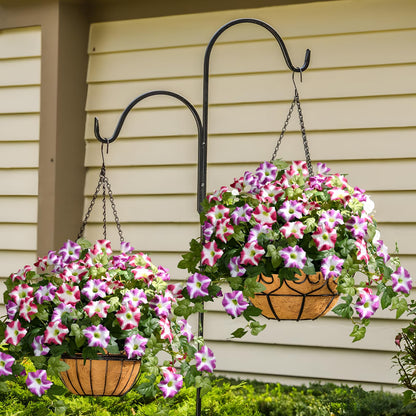 Yastouay 3Pcs Artificial Petunias Hanging Baskets,Purple White UV Resistant Artificial Hanging Flowers for Outdoors,Easter Basket for Home Garden Porch Decor