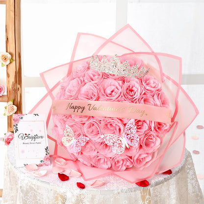 Yastouay Valentines Day Glitter Roses Bouquet,36pcs Pink Roses Artificial Flowers for Wedding Valentines Gifts for Her