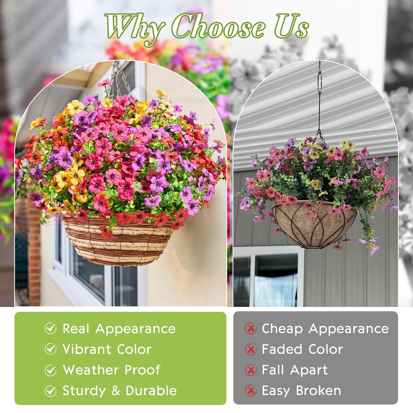 Yastouay Artificial Flowers for Outdoors, UV Resistent Faux Outdoor Plants for Outside Spring Summer Decor