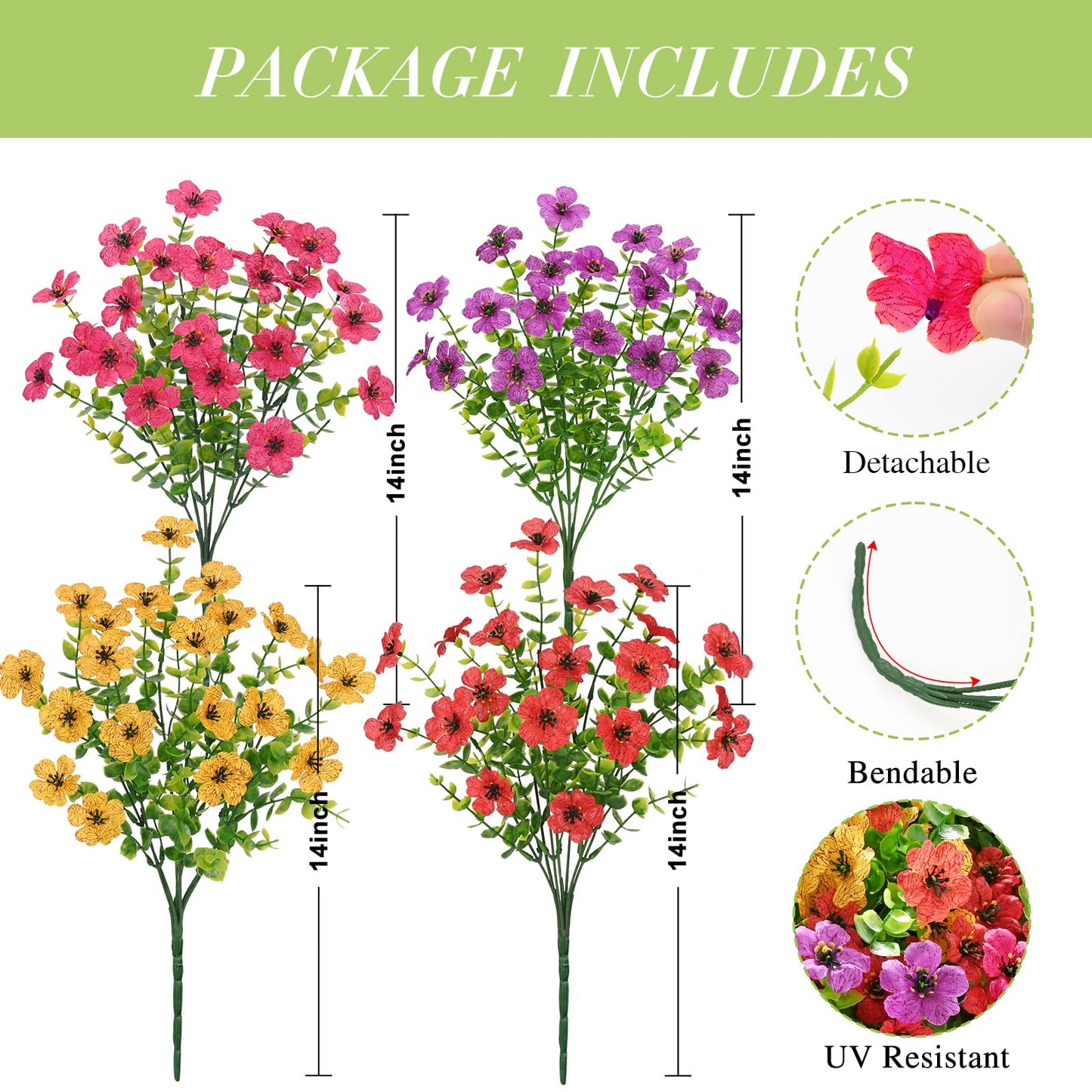 Yastouay Artificial Flowers for Outdoors, UV Resistent Faux Outdoor Plants for Outside Spring Summer Decor