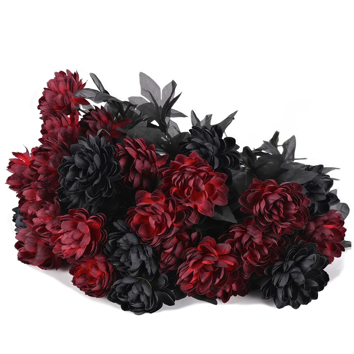Lyacmy 10 Pcs 16 Inch Halloween Decor Silk Dahlias Stems Artificial Flowers, Faux Halloween Flowers Arrangements Fall Decorations