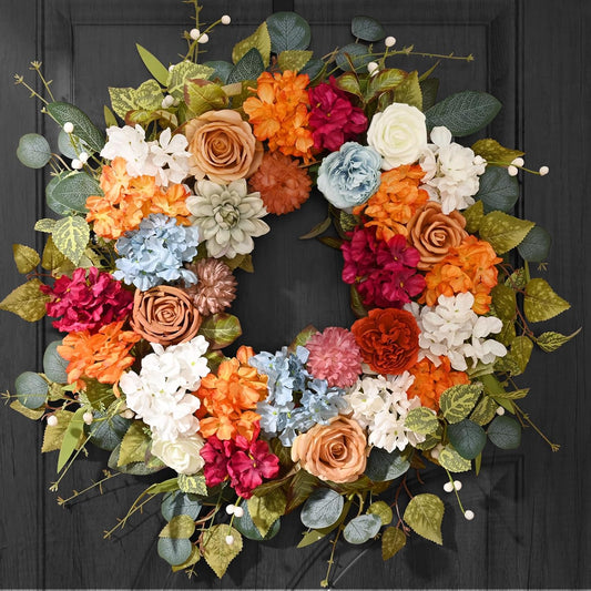 Yastouay Fall Wreaths for Front Door,26 Inch Hydrangea and Dahlia Autumn Wreath,Large Fall Floral Wreath for Thanksgiving Harvest Home Decor